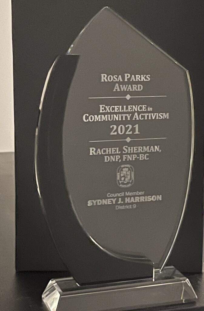 Nurse Practitioner Rachel Sherman's Rosa Parks Award for Community Activism