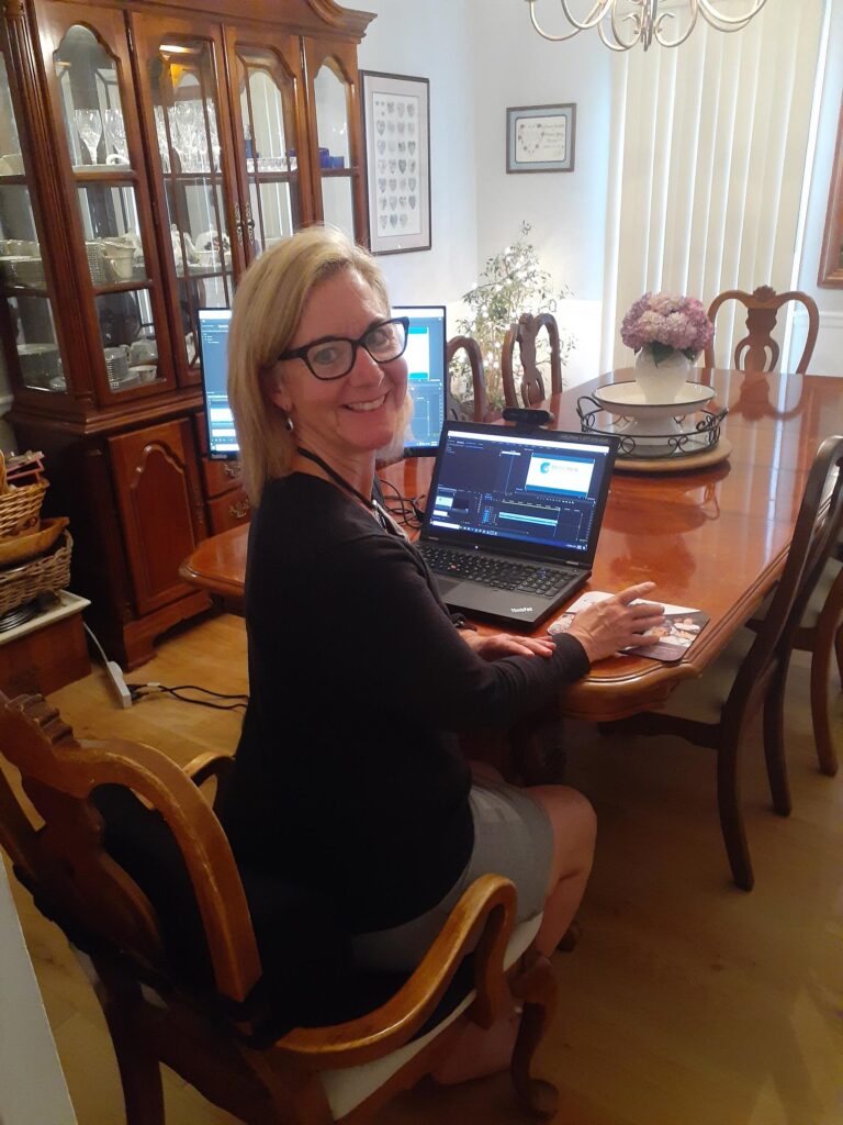 Community Education Manager Tammy Turner sits in her home office