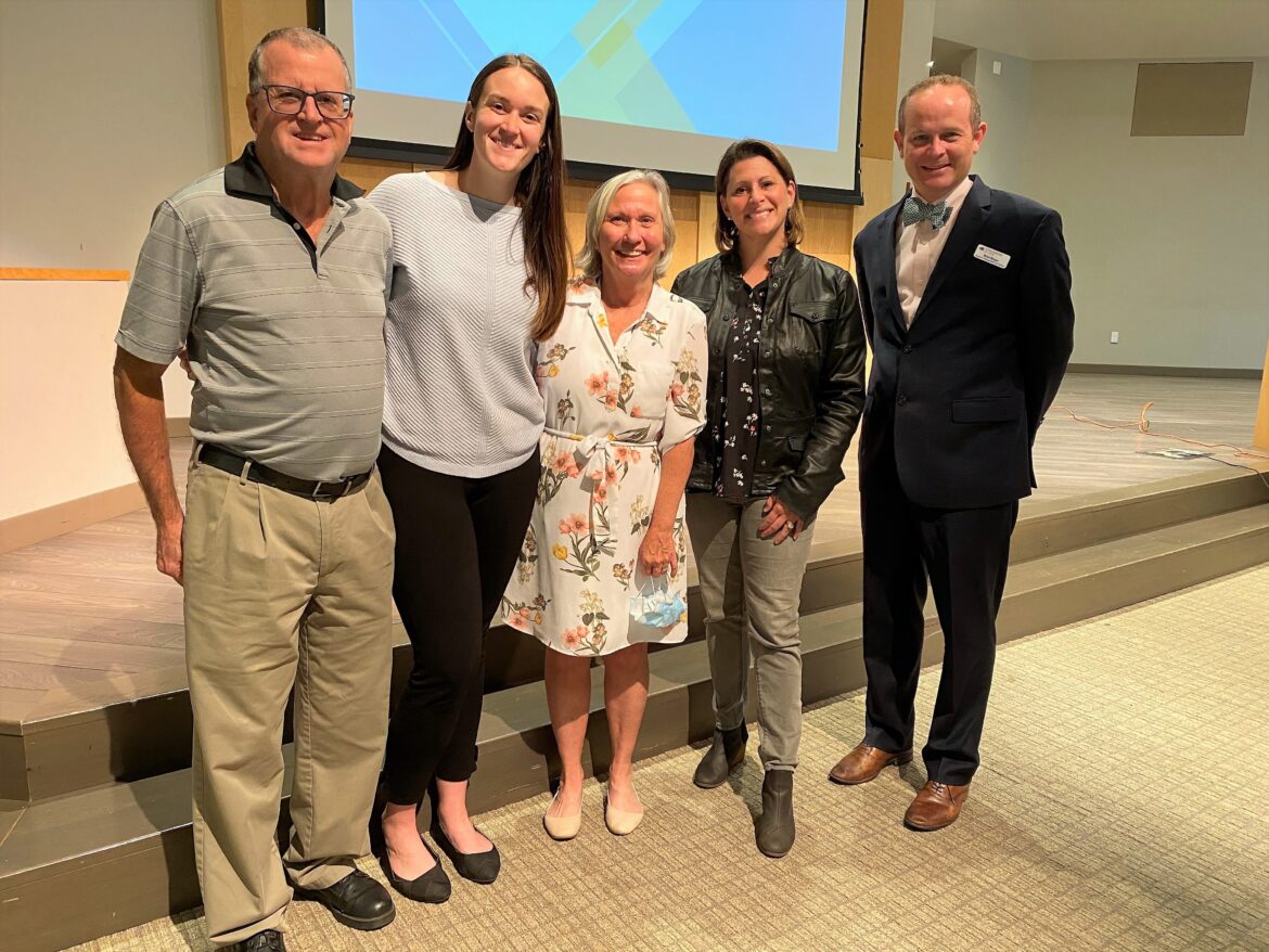 Schindlers, Joanna Frankel and Brian Berger pose during Emily Schindler Memorial Lecture on trauma-informed care