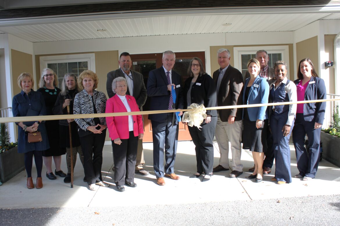 From left, Calvert County Commissioner Catherine Grasso, Hospice of the Chesapeake Calvert County Advisory Board Member Jan Kleponis, Burnett Center for Hope & Healing property donor Barbara Burnett, Hospice of the Chesapeake Foundation Board Member Peggy McKelly, Calvert County Register of Wills Margaret Phipps, Calvert County Commissioner Todd Ireland, Hospice of the Chesapeake President and CEO Mike Brady and Interim CEO Rebecca Miller, Hospice of the Chesapeake Board Member Rich Wilder, Calvert County Economic Development Director Julia Oberg, Hospice of the Chesapeake Board Member Tim McDonough, Calvert County Chamber of Commerce Board Member Wendy Tonic, and Hospice of the Chesapeake Director of Community Health Programs Faith Fitzgerald.