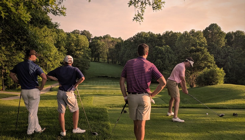 A foursome of golfers tee off at the Cannon Club Golf and Country Club in Lothian, Maryland, The golf club will host Hospice of the Chesapeake’s new golf tournament on April 18, 2024. Courtesy photo