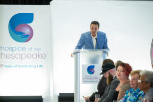 Fashion for a Cause Master of ceremonies WBAL’s Bryan Nehman greets the crowd before the start of the runway show. Photo by Mike B. Photography