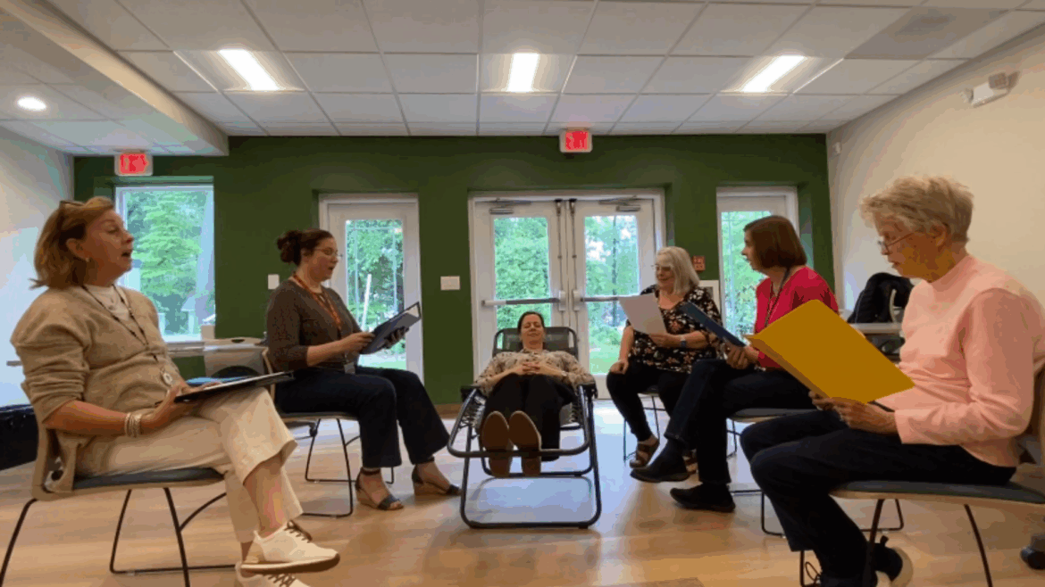 Members of the Hospice Harmonies choir rehearse on Hospice of the Chesapeake’s John & Cathy Belcher Campus in Pasadena, Maryland