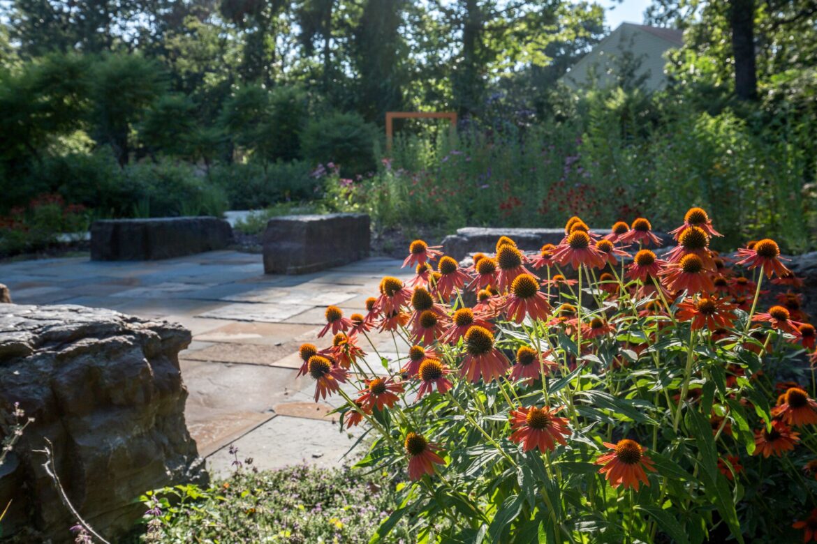 A summertime view of the Michael Stanley Children’s Garden. Members of the community will have an opportunity to walk through the garden during tours of the John & Cathy Belcher Campus in Pasadena at Hospice of the Chesapeake’s Community Open House.  Photo by Brian@LandisPhotographic